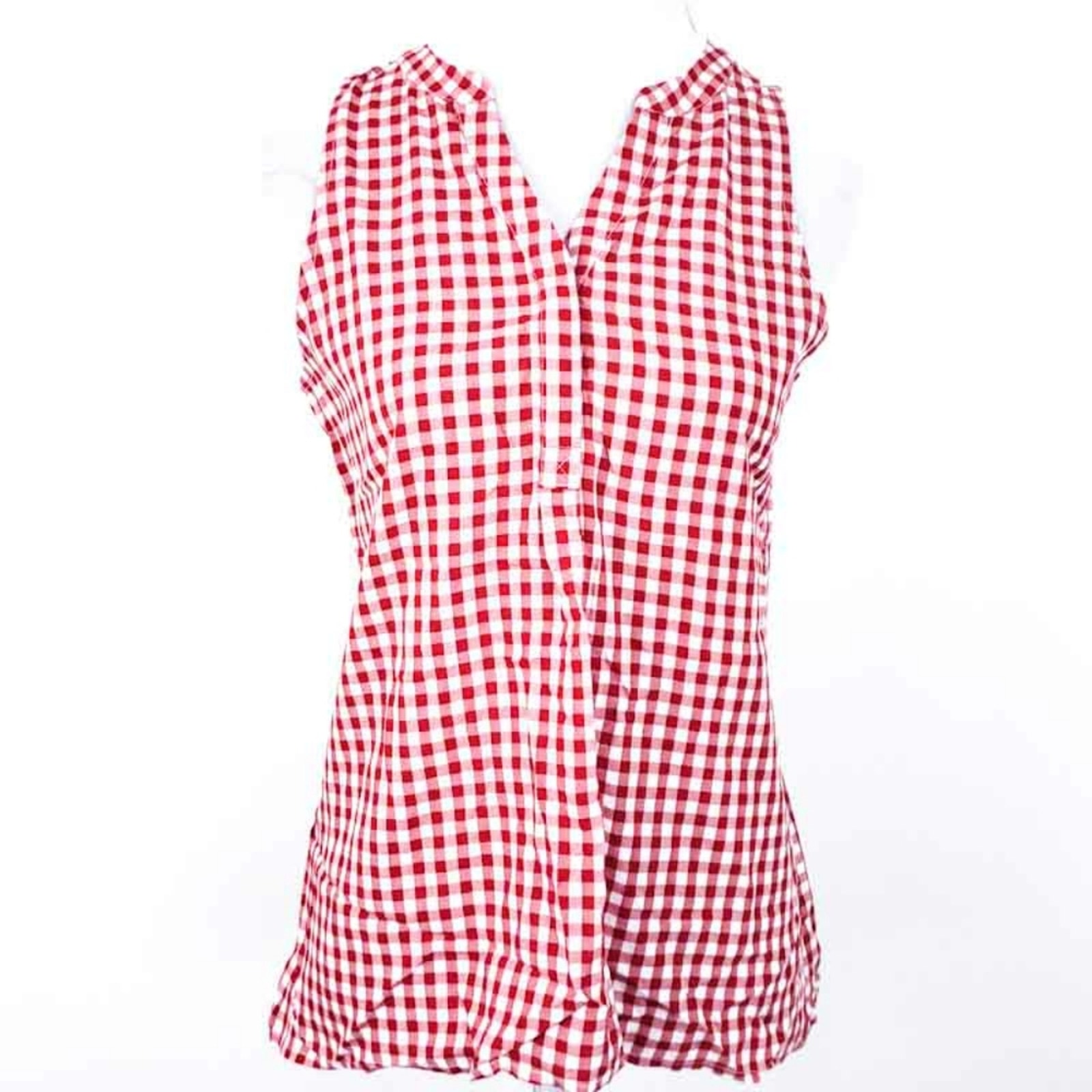 Crown & Ivy Gingham Tank Blouse Shirt Sleeveless Red & White Xs Plaid Preppy